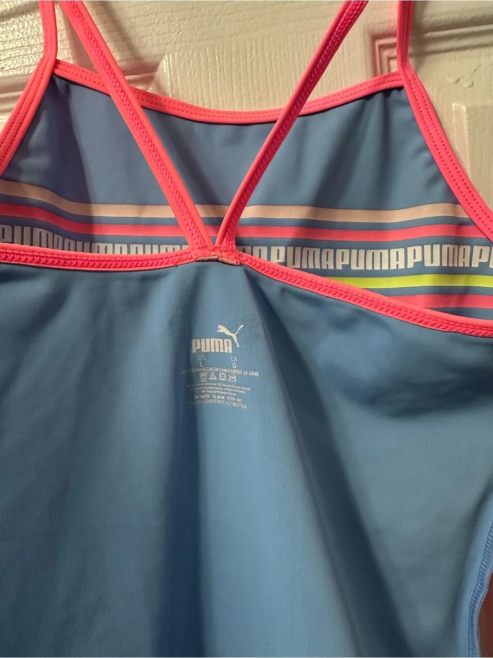 Puma Blue One-Piece Girls' Swimsuit with Pink Trim